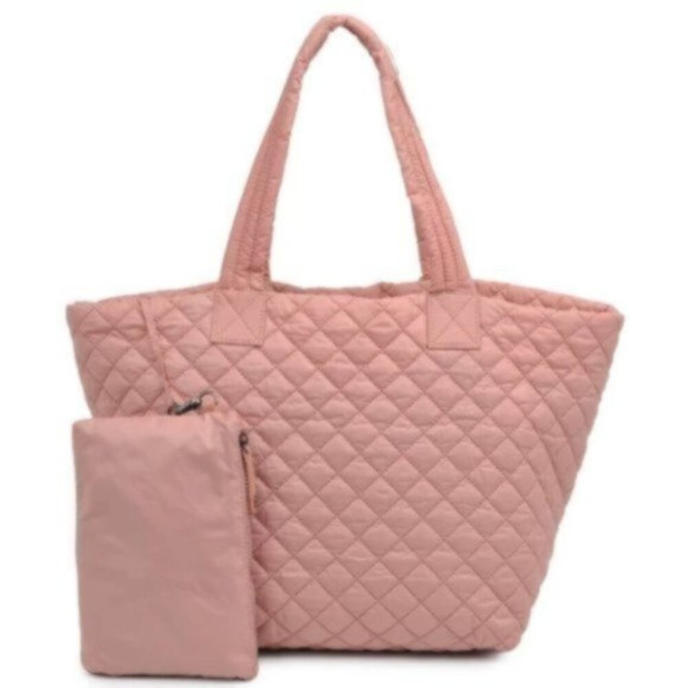 Urban Expressions Handbag Quilted Nylon Pink Tote